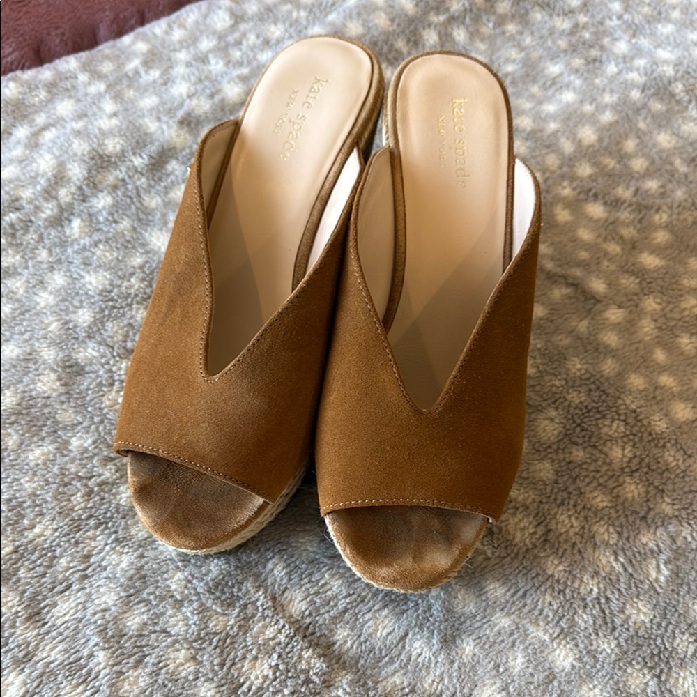 Kate Spade Tan Suede Open-Toe Mules